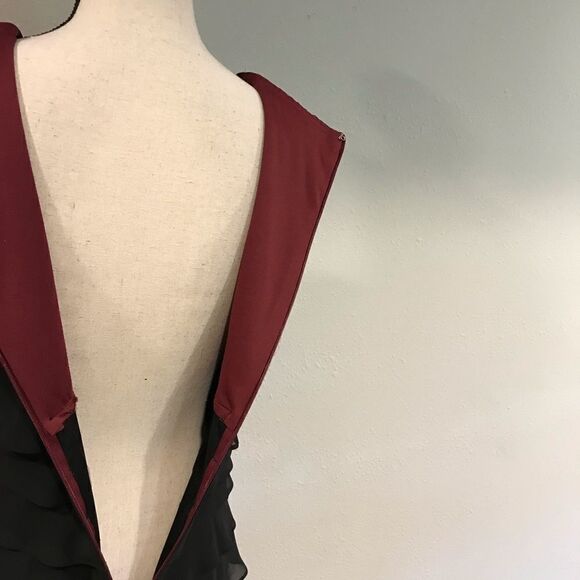 Black and burgundy midi sleeveless layered dress - Picture 7 of 13